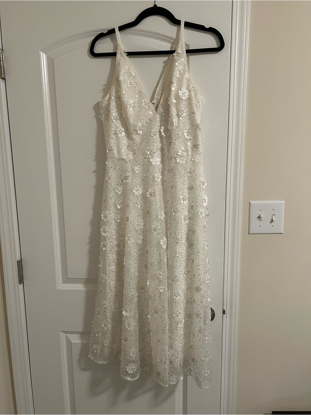 Dress the Population Ivory Floral Sequin Midi Dress